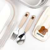 Ubmom Choco Bear Stainless Steel Spoon & Fork Set With Case