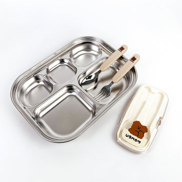 Ubmom Choco Bear Stainless Steel Divided Plate With Lid